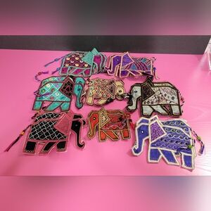 Vintage Embroidered Beaded Elephant Appliques Removed From Vest (0534)